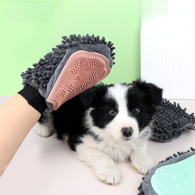 2-in-1 Pet Bathing Grooming Glove Brush