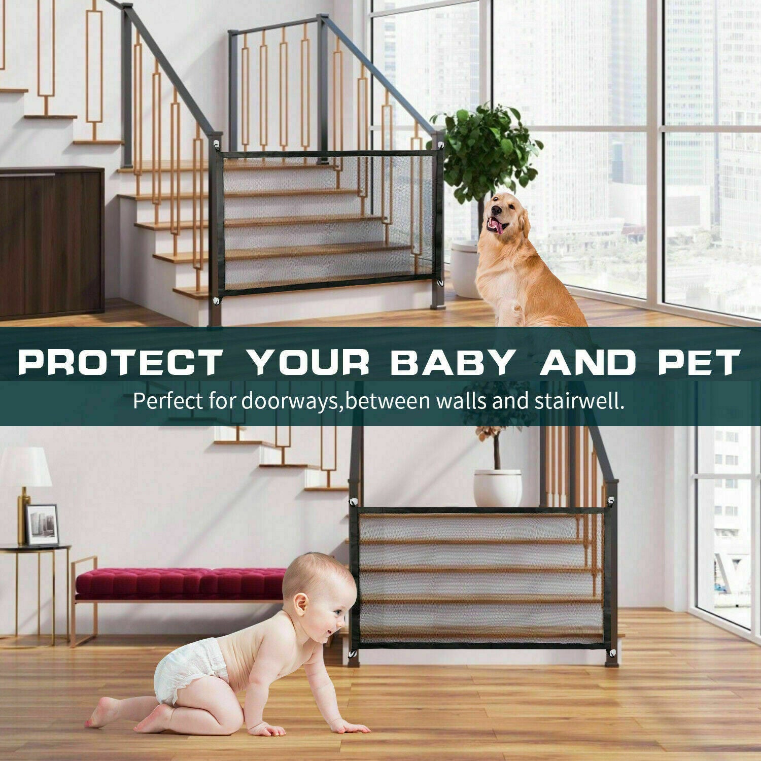 Portable Pet Safety Mesh Gate Fence
