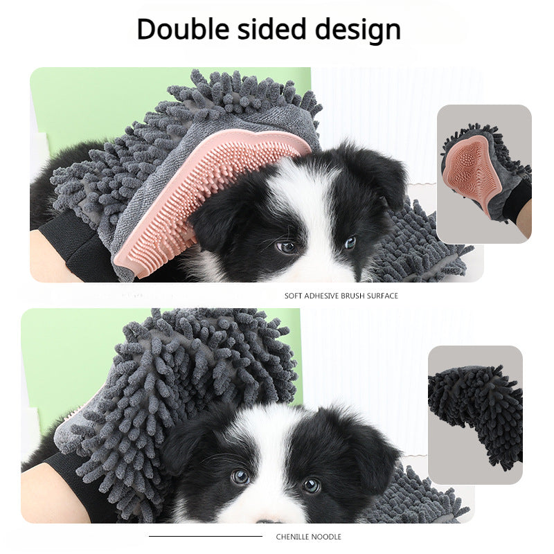 2-in-1 Pet Bathing Grooming Glove Brush