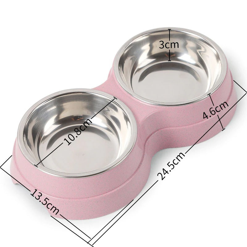 Double Stainless Steel Pet Food & Water Bowl