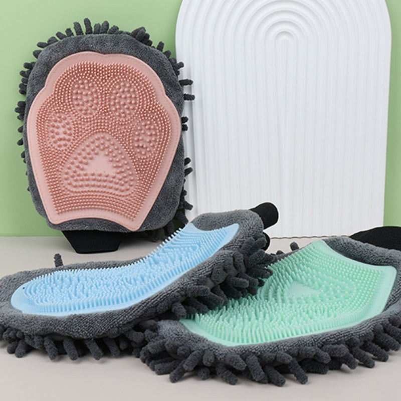 2-in-1 Pet Bathing Grooming Glove Brush
