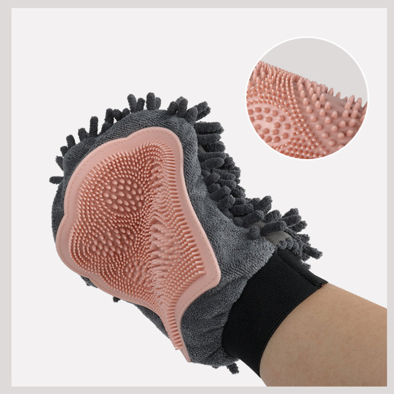 2-in-1 Pet Bathing Grooming Glove Brush